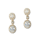 112089, CUBIC ZIRCONIA CRYSTAL OVAL DOUBLE HALO DROP EARRINGS wholesale fashion jewelry - GOOD FEELINGS, INC