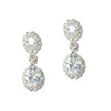 112089, CUBIC ZIRCONIA CRYSTAL OVAL DOUBLE HALO DROP EARRINGS wholesale fashion jewelry - GOOD FEELINGS, INC