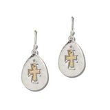 TWO Tone Cutout Teardrop Cross Drop Earrings