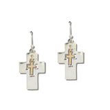 TWO Tone Cutout Layered Cross Drop Earrings