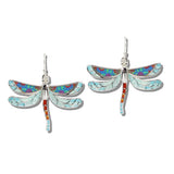 Abstract Enameled Dragonfly Drop Earrings