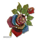 Pave Crystal Rose Flower Bouquet Brooch PIN