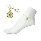 Stainless Steel Mother OFE Pearl Cross Disc Link Anklet