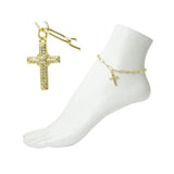 Stainless Steel Pave Crystal Cross Charm Link Anklet