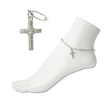 Stainless Steel Pave Crystal Cross Charm Link Anklet - view 2