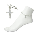 Stainless Steel Pave Crystal Cross Charm Link Anklet