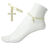 Stainless Steel Mother of Pearl Cross Charm Link Anklet