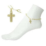 Stainless Steel Pave Cross Charm Link Anklet