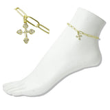 Stainless Steel Baguette and Crystal Cross Charm Link Anklet