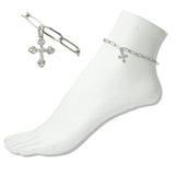 Stainless Steel Baguette and Crystal Cross Charm Link Anklet - view 2