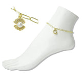 112422, STAINLESS STEEL PEARL SEASHELL CHARM LINK ANKLET wholesale fashion jewelry - GOOD FEELINGS, INC