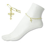 Stainless Steel Pearl Cross Charm Link Anklet