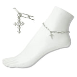 Stainless Steel Pearl Cross Charm Link Anklet - view 2