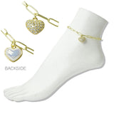 Stainless Steel Pave Crystal Reversible Heart Charm Link Anklet