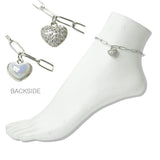 Stainless Steel Pave Crystal Reversible Heart Charm Link Anklet - view 2