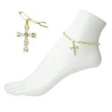Stainless Steel Pear CUT Crystal Cross Charm Link Anklet