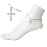Stainless Steel Pear CUT Crystal Cross Charm Link Anklet - view 2