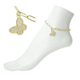112429, STAINLESS STEEL PAVE BUTTERFLY CHARM LINK ANKLET wholesale fashion jewelry - GOOD FEELINGS, INC
