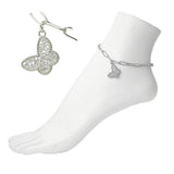 112429, STAINLESS STEEL PAVE BUTTERFLY CHARM LINK ANKLET wholesale fashion jewelry - GOOD FEELINGS, INC