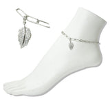 112432, STAINLESS STEEL PAVE CRYSTAL LEAF CHARM LINK ANKLET wholesale fashion jewelry - GOOD FEELINGS, INC