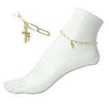 112433, STAINLESS STEEL DOUBLE CROSS CHARM LINK ANKLET wholesale fashion jewelry - GOOD FEELINGS, INC