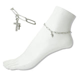 112433, STAINLESS STEEL DOUBLE CROSS CHARM LINK ANKLET wholesale fashion jewelry - GOOD FEELINGS, INC