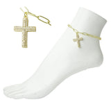 112434, STAINLESS STEEL PAVE CROSS CHARM LINK ANKLET wholesale fashion jewelry - GOOD FEELINGS, INC