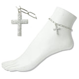 112434, STAINLESS STEEL PAVE CROSS CHARM LINK ANKLET wholesale fashion jewelry - GOOD FEELINGS, INC