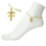 112435, STAINLESS STEEL NURSE RN CADUCEUS CHARM LINK ANKLET wholesale fashion jewelry - GOOD FEELINGS, INC
