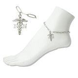 112435, STAINLESS STEEL NURSE RN CADUCEUS CHARM LINK ANKLET wholesale fashion jewelry - GOOD FEELINGS, INC
