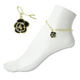 112436, STAINLESS STEEL ENAMEL ROSE CHARM LINK ANKLET wholesale fashion jewelry - GOOD FEELINGS, INC