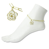 112436, STAINLESS STEEL ENAMEL ROSE CHARM LINK ANKLET wholesale fashion jewelry - GOOD FEELINGS, INC