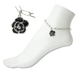 112436, STAINLESS STEEL ENAMEL ROSE CHARM LINK ANKLET wholesale fashion jewelry - GOOD FEELINGS, INC