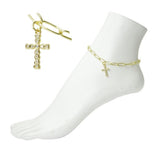 112437, STAINLESS STEEL CZ CROSS CHARM LINK ANKLET wholesale fashion jewelry - GOOD FEELINGS, INC