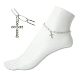 112437, STAINLESS STEEL CZ CROSS CHARM LINK ANKLET wholesale fashion jewelry - GOOD FEELINGS, INC