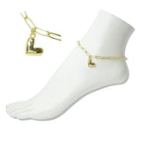 112438, STAINLESS STEEL BUBBLE HEART CHARM LINK ANKLET wholesale fashion jewelry - GOOD FEELINGS, INC