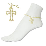 112439, STAINLESS STEEL PAVE CUTOUT CROSS CHARM LINK ANKLET wholesale fashion jewelry - GOOD FEELINGS, INC