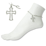 112439, STAINLESS STEEL PAVE CUTOUT CROSS CHARM LINK ANKLET wholesale fashion jewelry - GOOD FEELINGS, INC