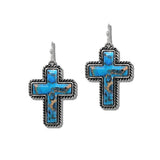 112440, WESTERN TURQUOISE CROSS DROP EARRINGS wholesale fashion jewelry - GOOD FEELINGS, INC