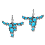 112457, WESTERN TURQUOISE STEER HEAD DROP EARRINGS wholesale fashion jewelry - GOOD FEELINGS, INC