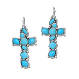 112458, WESTERN TURQUOISE STONE CROSS DROP EARRINGS wholesale fashion jewelry - GOOD FEELINGS, INC