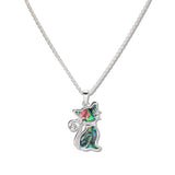 112464, ABALONE AND MOP SHELL CAT PENDANT NECKLACE