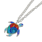 112465, ABSTRACT ENAMELED SEA TURTLE PENDANT NECKLACE