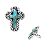 112475, WESTERN TURQUOISE STONE CROSS STRETCH RING