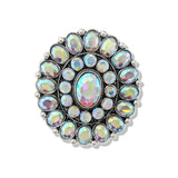 112477, OVERSIZED TURQUOISE AND CRYSTAL WESTERN CONCHO STRETCH RING