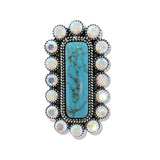 112478, OVERSIZED TURQUOISE AND CRYSTAL WESTERN BAR STRETCH RING