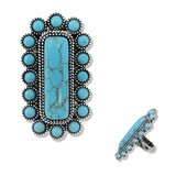 112478, OVERSIZED TURQUOISE AND CRYSTAL WESTERN BAR STRETCH RING