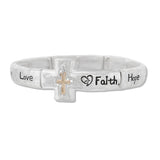 112490, FAITH HOPE LOVE INSPIRATION CROSS STRETCH BRACELET wholesale fashion jewelry - GOOD FEELINGS, INC