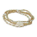 112495, MOP CROSS ACCENT MULTI LAYERED BEADED STRETCH BRACELET