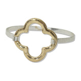 112500, HAMMERED OPEN QUATREFOIL HOOK BANGLE BRACELET
